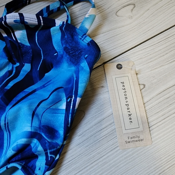 Peyton and Parker Blue marble cross strap swimsuit for baby Size 3-6 mo NWT - Picture 5 of 11